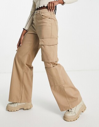 Bershka wide leg slouchy dad tailored pants in camel - ShopStyle