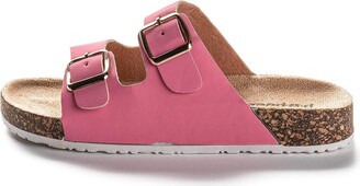 Roxoni Girls Comfort Sandals Double Buckle Adjustable Slip On Summer Slides Soft Footbed Eva Flat Slides Footbed Suede With Arch Support Non-slip - Fushia (Pink)