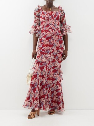 Saloni Tamara Floral-print Crinkled-silk Maxi Dress