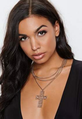 Missguided Gold Look Layered Chunky Cross Necklace