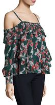 Thumbnail for your product : Tanya Taylor Floral Ikat Gauze Daisy Silk Cold Shoulder Top