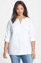 Thumbnail for your product : Foxcroft Embroidered Split Neck Cotton Tunic (Plus Size)