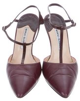 Thumbnail for your product : Manolo Blahnik Lizard-Trimmed T-Strap Pumps