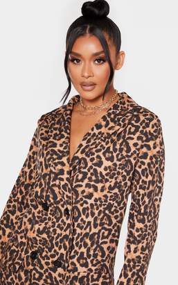 PrettyLittleThing Brown Leopard Print Boxy Oversized Blazer Dress