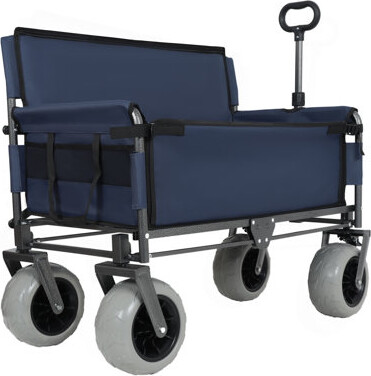 TYUNABRN 3-In-1 Folding Wagon With Bench Seat – 500Lbs Capacity, 9"X4" Beach Tires For Camping & Beach, Orange