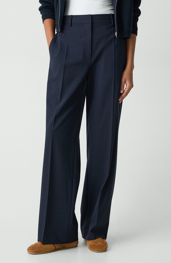 Theory High Waist Straight Leg Stretch Wool Pants