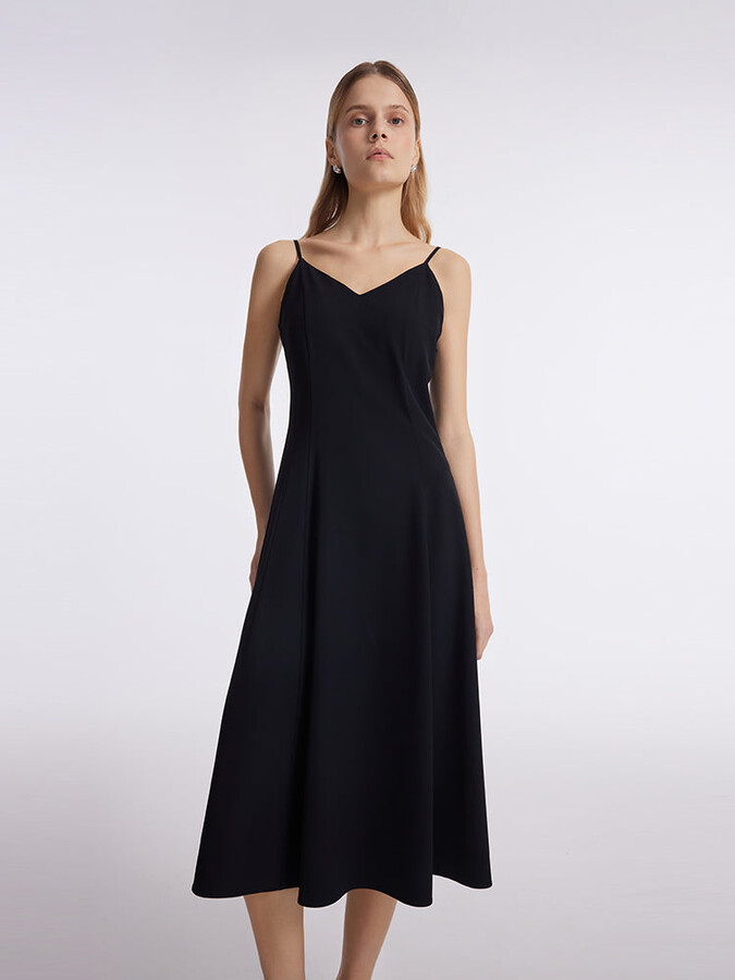 GOELIA Women Spaghetti Strap Midi Dress With Detachable Chest Pads - Black / XXS