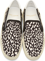 Thumbnail for your product : Saint Laurent Black & White Babycat Print Slip-on Shoes