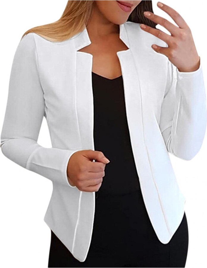 TYQQU Women’s Casual Long Sleeve Open Front Blazer Lapel Collar Cardigan Plus Size Work Jackets 