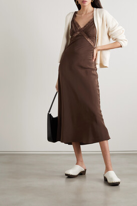 Reformation Provence Open-back Lace-trimmed Silk-satin Midi Dress - Brown - ShopStyle