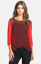 Thumbnail for your product : Vince Camuto Woodblock Print Mixed Media Boatneck Tee