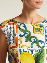 Thumbnail for your product : Dolce & Gabbana Majolica Print Charmeuse Boat Neck Dress - Womens - White Print