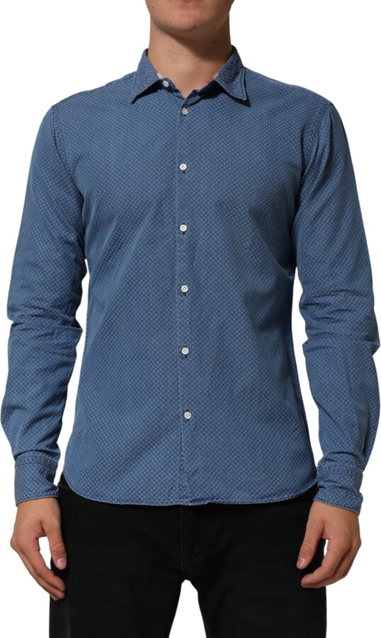 Aglini Cotton Slim Fit Colla Long Sleeve Casual Men's Shirt (Pre-Owned)