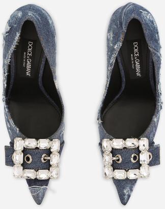 Dolce & Gabbana Patchwork denim pumps with rhinestone buckle