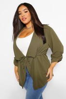 Thumbnail for your product : boohoo Plus Waterfall Drawstring Waist Duster Jacket