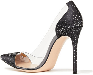 Gianvito Rossi Crystal-embellished Paneled Satin And Pvc Pumps