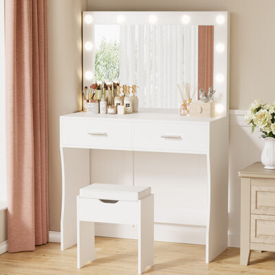 Ivy Bronx Justan Vanity Set with Stool and Mirror