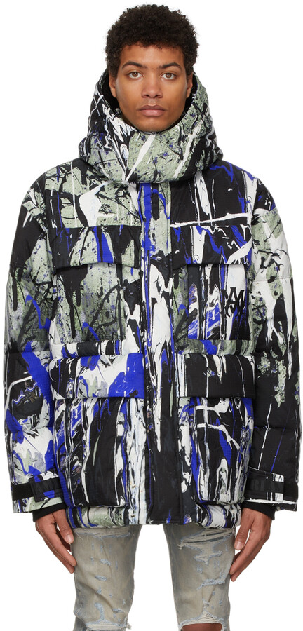 Amiri Black & Blue Paint Splatter Down Jacket - ShopStyle