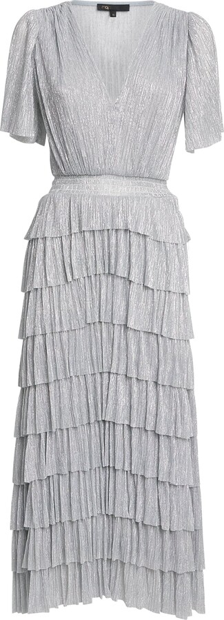 Maje Metallic V-Neck Midi Dress