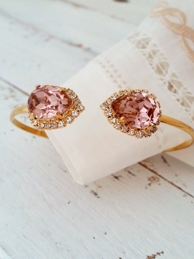 Etsy Blush Bracelet Morganite Bracelet Rose Gold Cuff Bracelet Blush Bridal Bridesmaid Gift Crystal Wedding