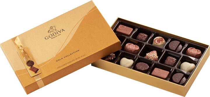 Godiva Milk, White and Dark Chocolate 15-Piece Gold Selection Box