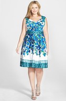 Thumbnail for your product : Adrianna Papell Floral Print Stretch Cotton Fit & Flare Dress (Plus Size)