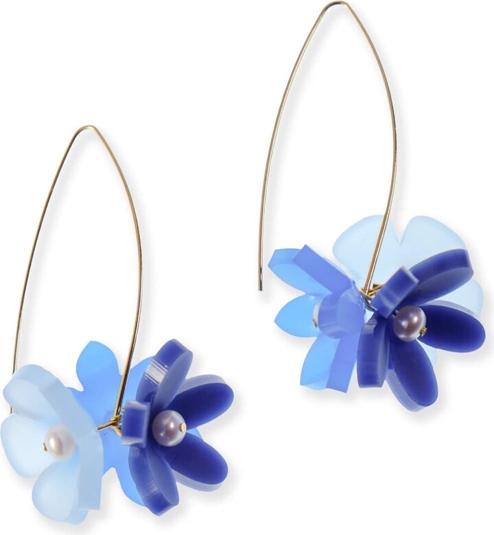 By Chavelli Flowerball Dangly Earrings In Blue