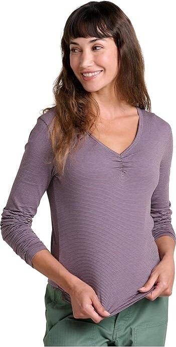 Toad&Co Rose Long Sleeve T-Shirts Women's Clothing Aster Micro Stripe : SM, Tencel/Spandex/Lyocell