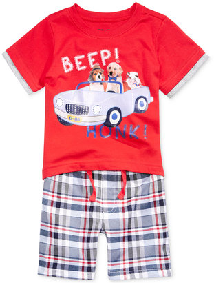 Nannette 2-Pc. Puppies Beep Honk T-Shirt & Plaid Shorts Set, Baby Boys (0-24 months)