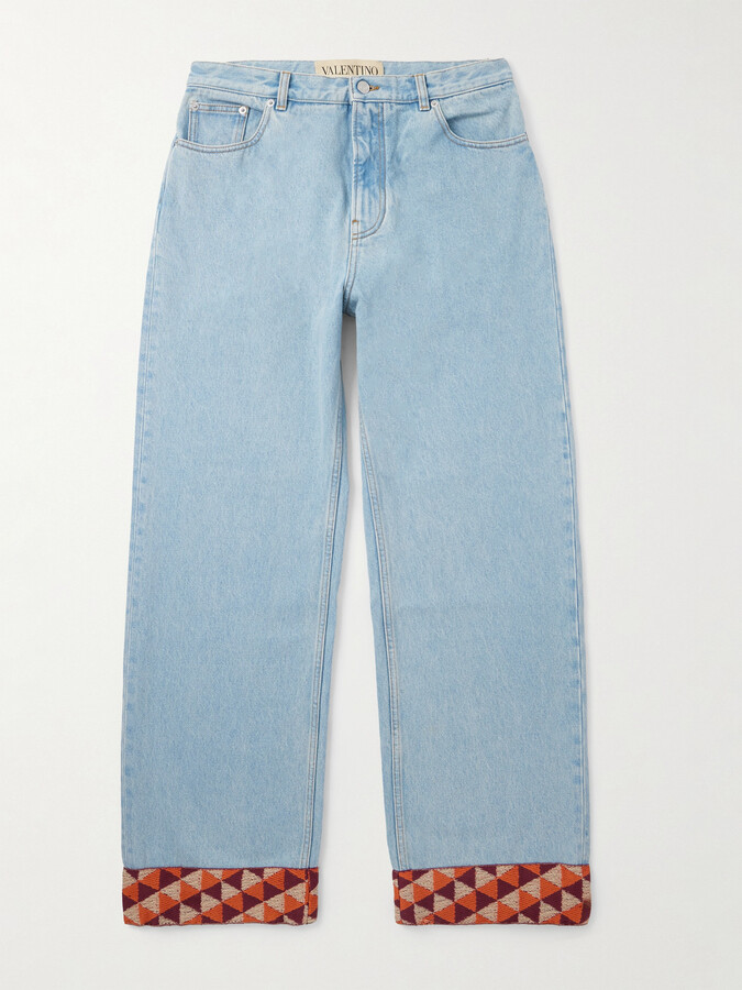 Valentino Garavani Wide-Leg Jacquard-Trimmed Jeans