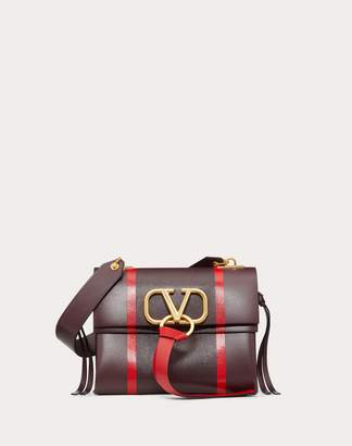 Valentino Garavani Small Vring Shoulder Bag With Inlaid Stripes Women Maroon 100% Pelle Di Vitello - Bos Taurus OneSize
