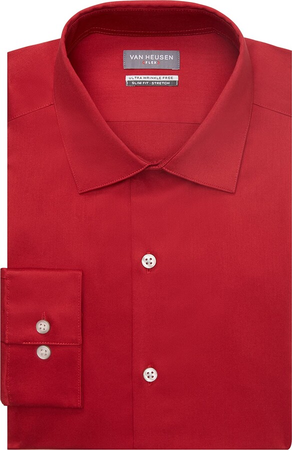 Van Heusen Men's Dress Shirts Regular Fit Lux Sateen Stretch Solid