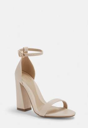 Missguided Nude Flared Block Barely There Heels