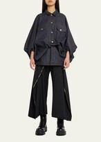 Oversized Button-Front Crushed Denim  