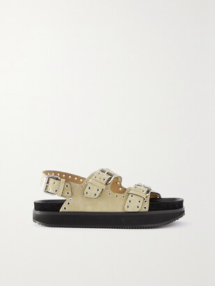 Isabel Marant Ophie Eyelet-embellished Buckled Suede Sandals - Ecru - ShopStyle