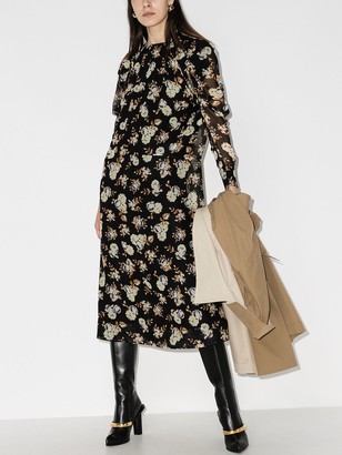 Victoria Beckham Floral-Print Puff-Sleeve Dress