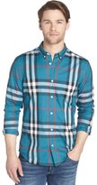 Thumbnail for your product : Burberry dark teal plaid cotton button down long sleeve shirt