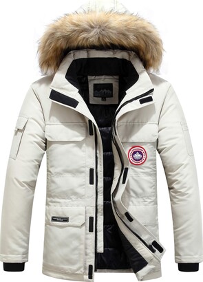 Fur Hooded Winter Warmth Jacket Parka, Mens Casual Winter Coats Uk