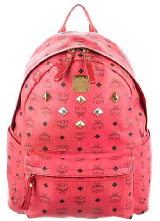 mcm red studded backpack