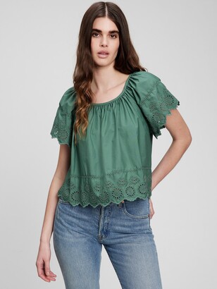 Green Eyelet Top | Shop the world's largest collection of fashion 