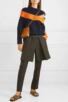 Thumbnail for your product : Sacai Melton Layered Grosgrain-trimmed Wool-blend Slim-leg Pants - Army green
