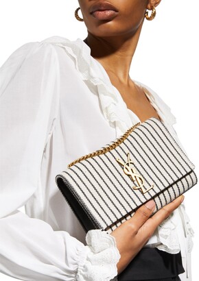 Saint Laurent Kate Small Striped Canvas Shoulder Bag - ShopStyle