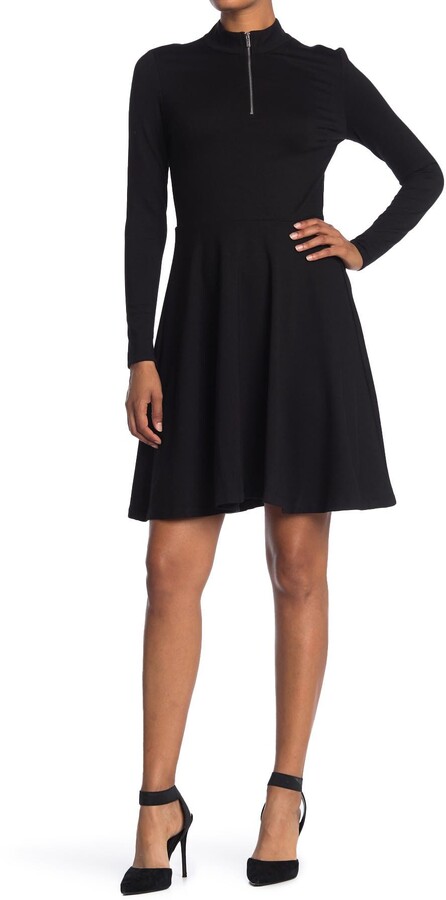 long sleeve fit and flare black dress