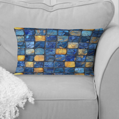 Blue Yellow Modern Mosaic Tiles I - Modern Lumbar Pillow