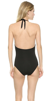 Thumbnail for your product : Shoshanna Soft Black Ruched Halter One Piece