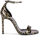 Thumbnail for your product : Saint Laurent Amber Leopard Glitter Ankle Strap Sandals in Gold & Black | FWRD
