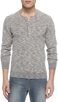 7 For All Mankind Striped Knit Long-Sleeve Henley Shirt, Gray