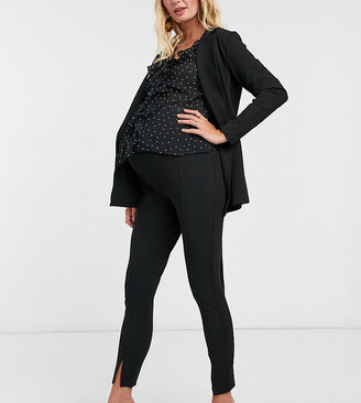 ASOS Maternity DESIGN Maternity jersey slim split front suit pants in black