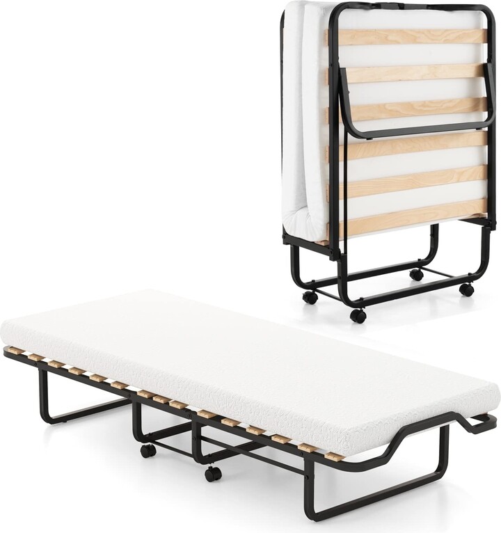 Global Pronex Folding Rollaway Bed with Mattress, Roll Away Guest Bed for Adult, SpaceSaving