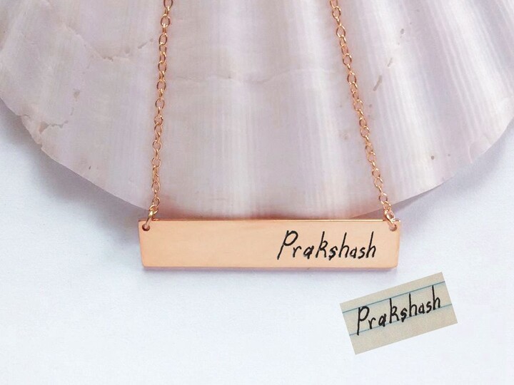 Etsy Handwritten Bar Necklace, Rose Gold Handwriting Necklace, Engraved Signature Necklace, Name Plate Necklace, Custom Memorial Bar Necklace